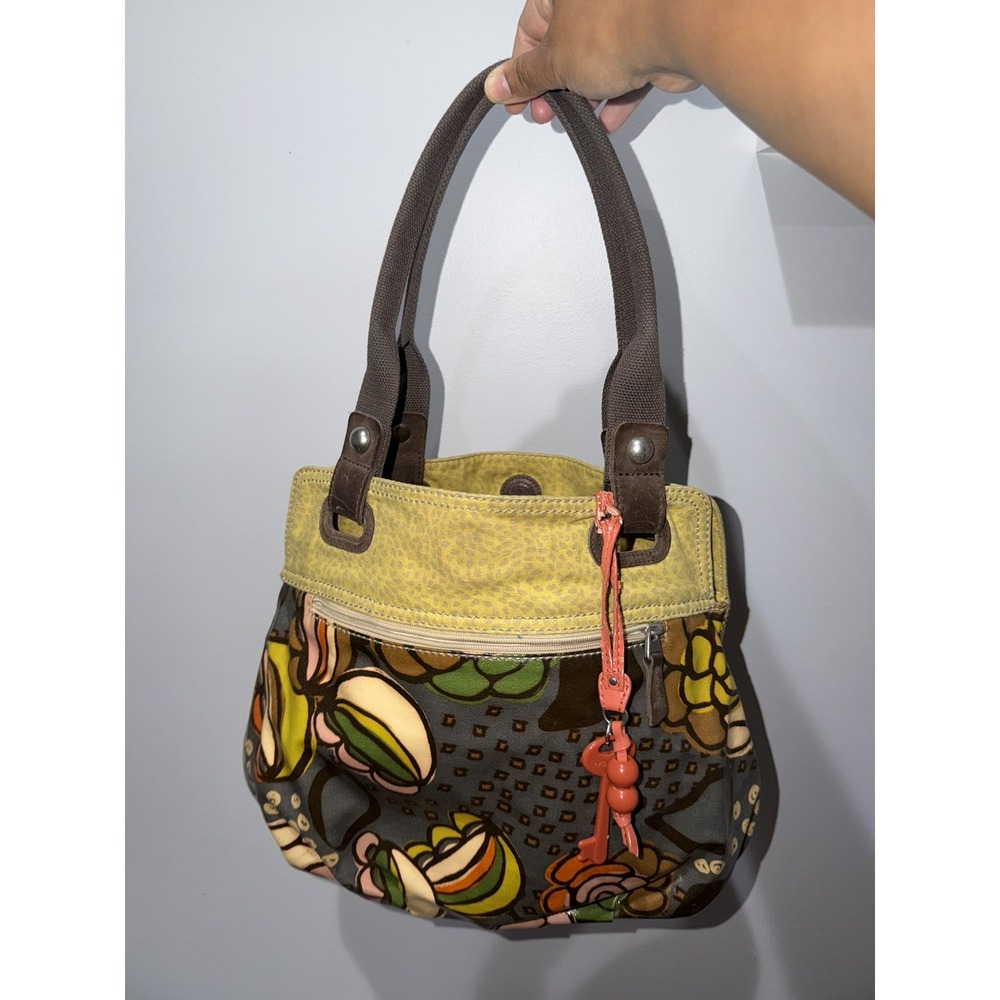Fossil Key-Per Coated Canvas Tote Handbag Floral Pattern Large Shoulder Bag M